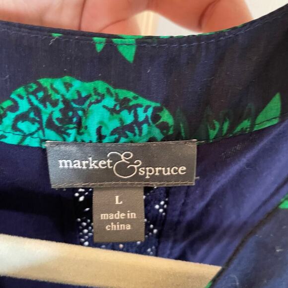 Market & Spruce Blouse  Keyhole Sleeveless Pineapple Tank Top Blue Green Sz Lg - Picture 4 of 14